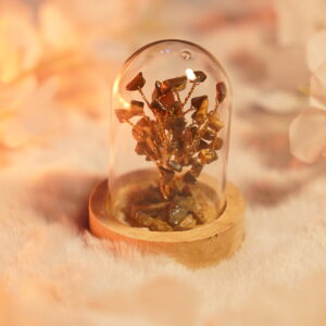 7 Chakra Crystal Stone Tree in Glass Cover with Wooden Base . Goodluck For Home & Office (Tiger Eye )