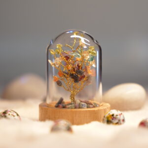 7 Chakra Multicolor Crystal Stone Tree in Glass Cover with Wooden Base