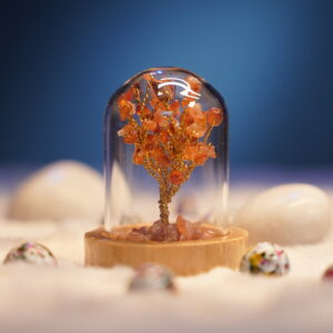7 Chakra Crystal Stone Tree in Glass Cover with Wooden Base . (Carnelian)