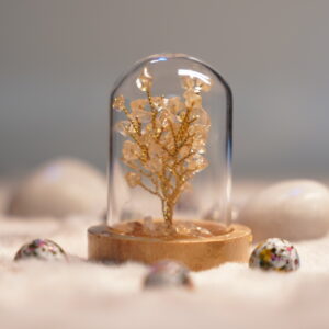 7 Chakra Crystal Stone Tree in Glass Cover with Wooden Base .(Citrine Tree )