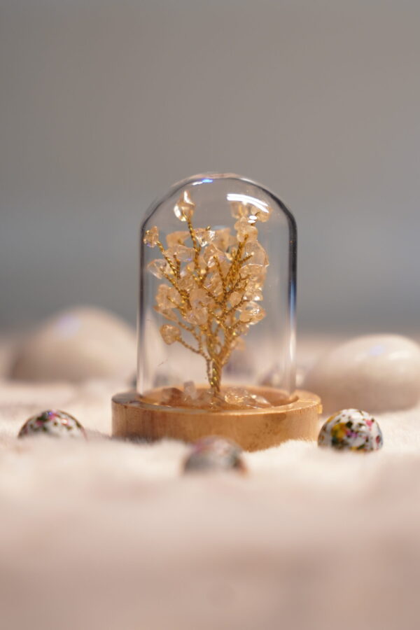 7 Chakra Crystal Stone Tree in Glass Cover with Wooden Base .(Citrine Tree )