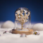7 Chakra Crystal Stone Tree in Glass Cover with Wooden Base . (Clear Quartz )