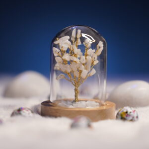 7 Chakra Crystal Stone Tree in Glass Cover with Wooden Base . (Clear Quartz )