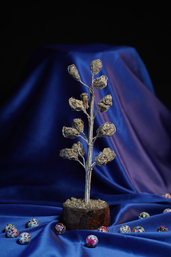 15 Stone Pyrite Tree with Wooden Stand