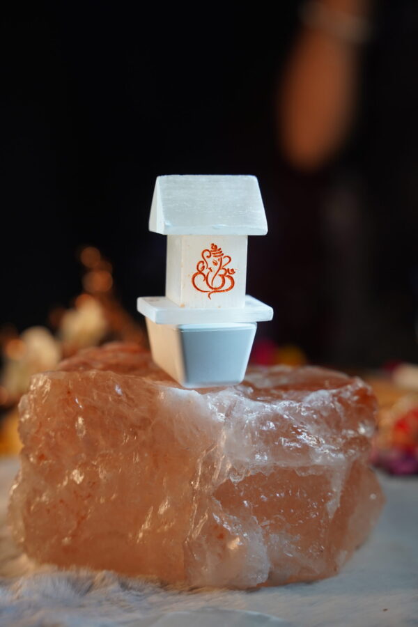 Selenite Lord Ganesha Embedded Lamp