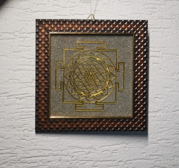 Elegant Pyrite Wall Decor Frame with Golden Sriyantra Symbol