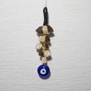 Black Tourmaline with Selenite Car Hanging / Door Hanging Raw Stones with evil eye