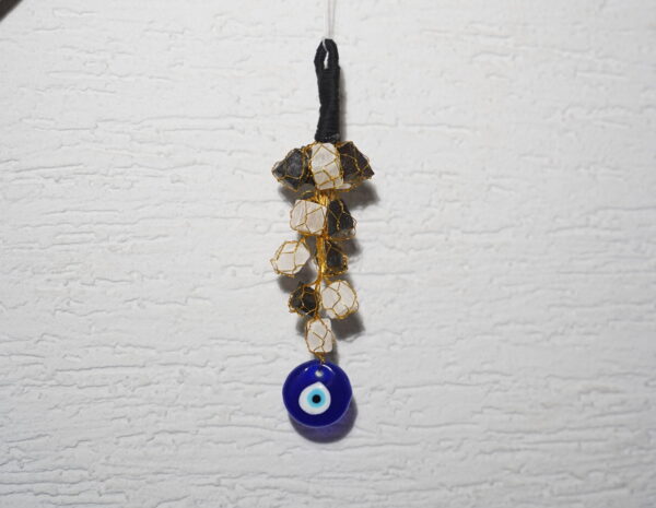 Black Tourmaline with Selenite Car Hanging / Door Hanging Raw Stones with evil eye