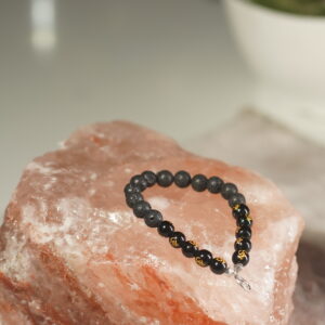 Black Agate OM Scripted and Lava Stone Bracelet