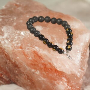 Black Agate OM Scripted and Lava Stone Bracelet