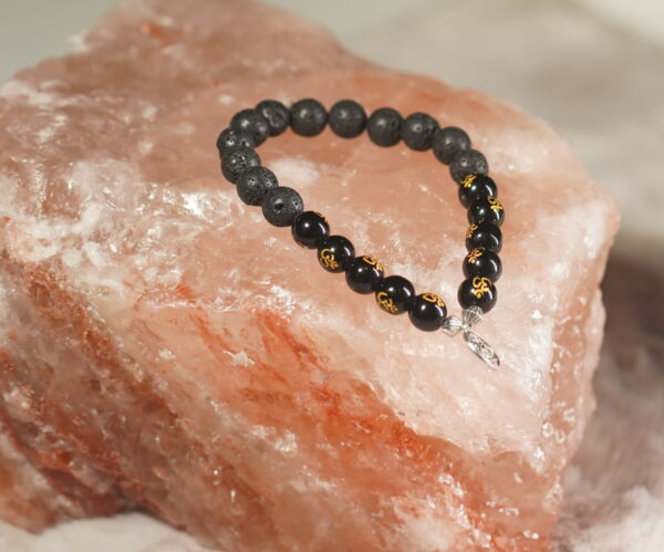 Black Agate OM Scripted and Lava Stone Bracelet