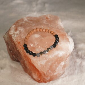 Rudraksha and Black Tourmaline Buddha Bracelet with Pyrite
