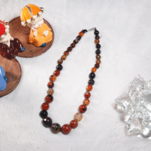 Natural Black-Orange Agate Diamond-cut Necklace